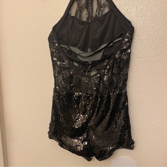 Glamour solo dance costume black sequin bikeatard leotard LA-Large adult - Picture 4 of 14